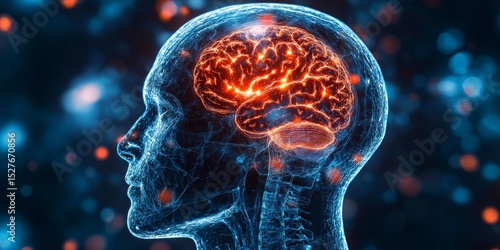 A brain with red and blue colors