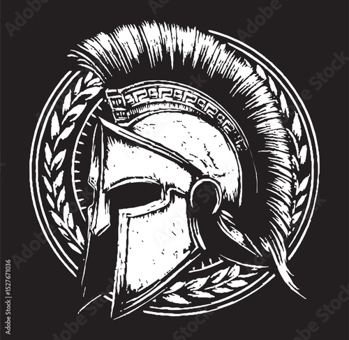 Spartan warrior mask weapons spear round  logo helmet in action Artwork vector editable for t-shirt design and multipurpose use in high definition format wallpaper sticker silhouette