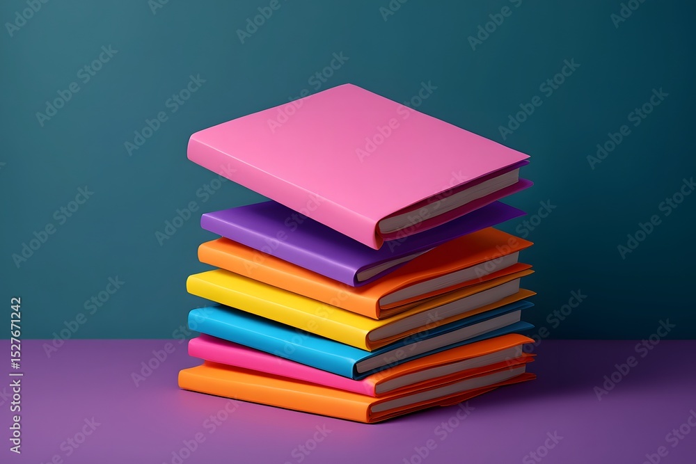 Fototapeta premium Colorful Stack of Books A Vibrant Display of Knowledge and Imagination