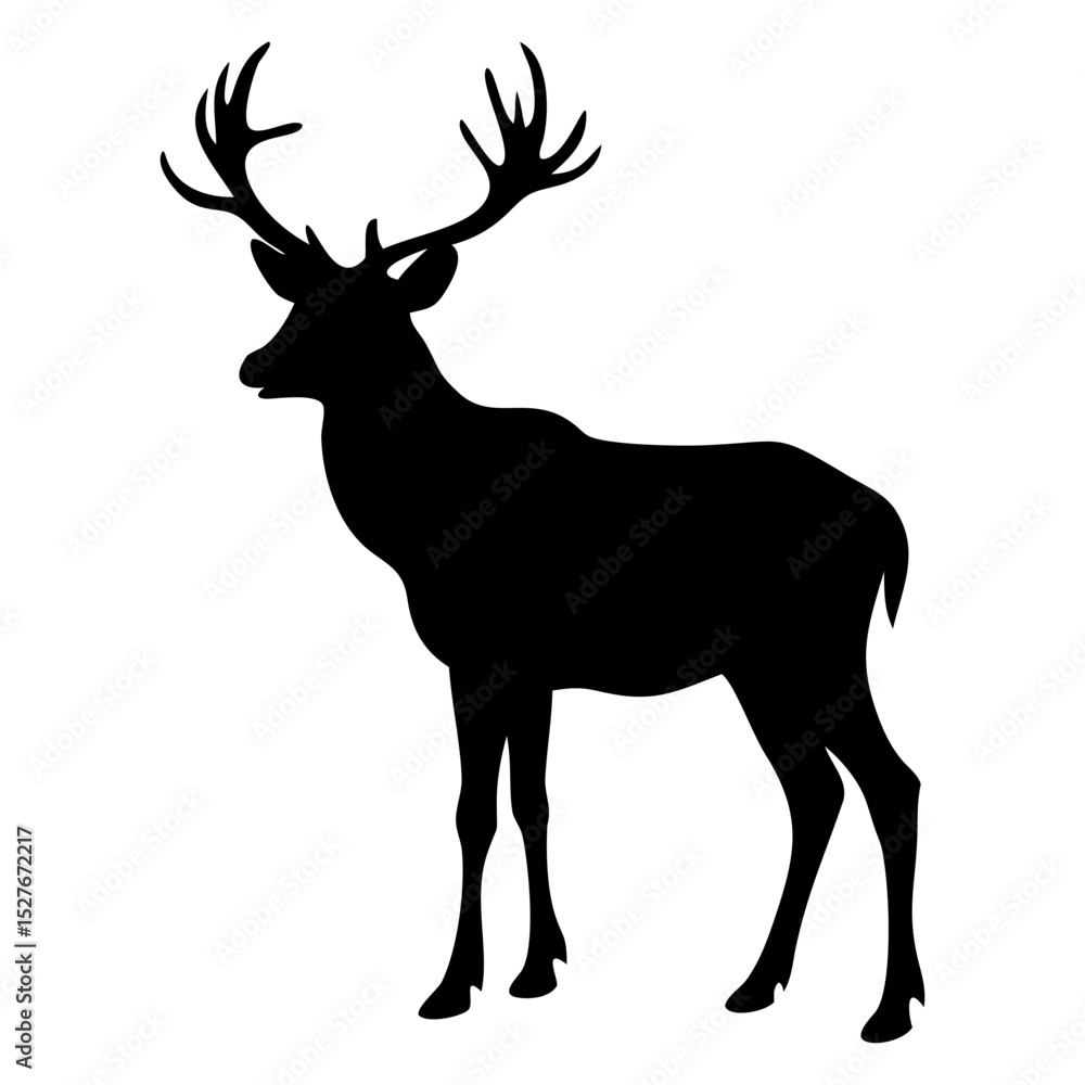 Fototapeta premium A deer standing full black silhouette vector illustration design