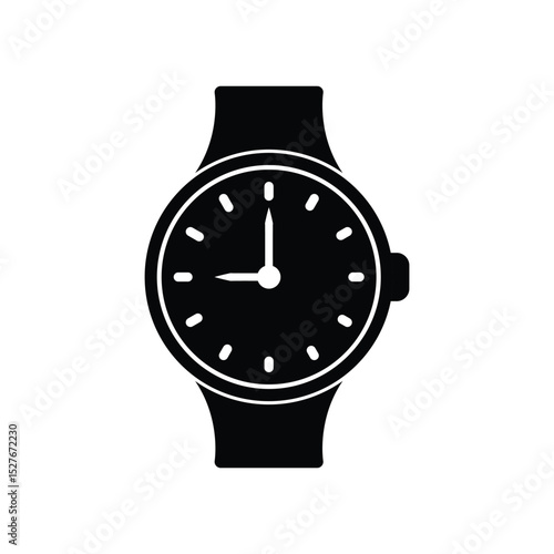 Black Wristwatch Icon Silhouette with Minute Marks on Transparent