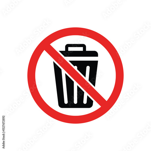 No Trash Can Symbol Red Circle and Slash Over a Black Bin Icon