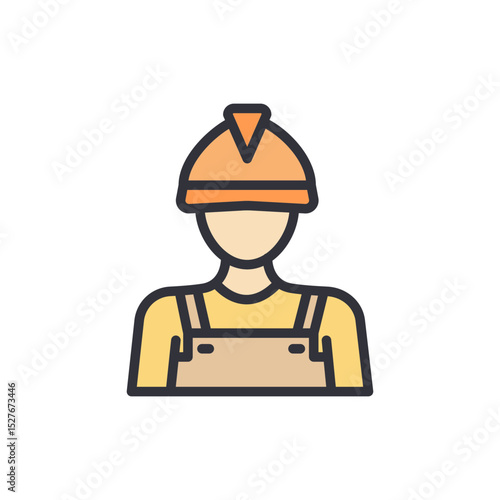 Cartoon Construction Worker Wearing Safety Helmet And Overalls Isolated