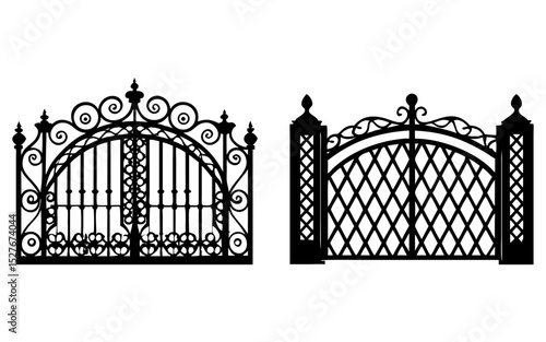 Set of  metal gates full black silhouette vector illustration design