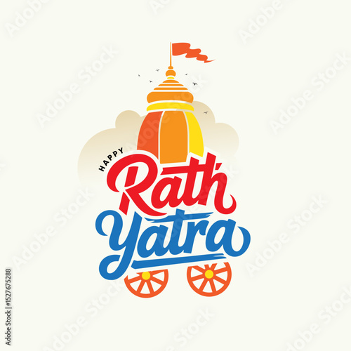 Happy Rath Yatra Festival Typographic Design Template, Indian Religious Festival Rath Yatra Template Design	