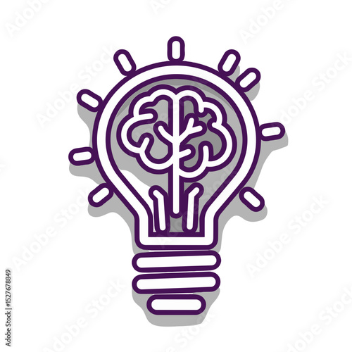 Icon of a light bulb with a brain illustration in a modern style  