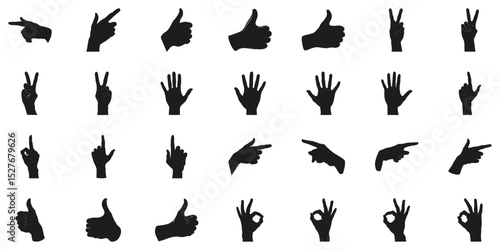 Hand Gesture Silhouettes In Icon Set. Communication And Expression Symbol Collection. Social Interaction And Sign Language Use. Isolated Vector Illustration