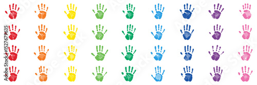 Colorful Handprint Silhouette Set. Creative Expression And Diversity Symbol Collection. Art And Educational Use. Isolated Vector Illustration