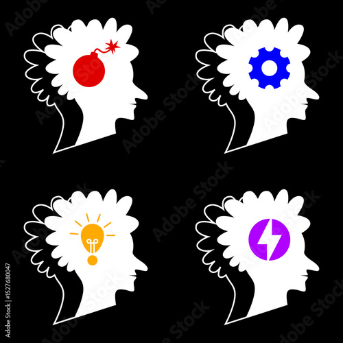 Man with different icons on head for your business