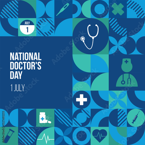 Doctors day pattern Design. 1st July National Doctors day design with doctor, stethoscope, life line, Medical icons. Medical health care banner design. Vector illustration. 