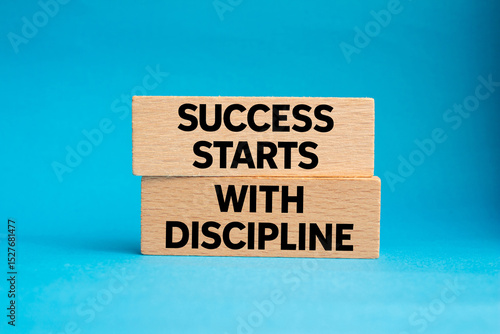 Wall Mural Success starts with discipline message written on wooden blocks on blue background