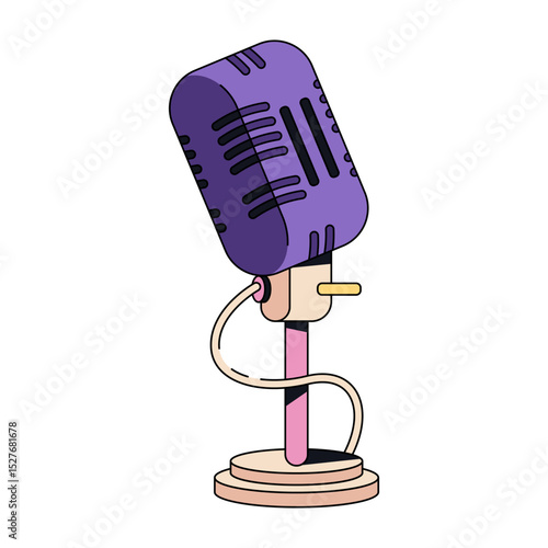 Retro microphone icon. Vector audio recording device. Talk show and interview analog vintage accessory. Radio broadcast and classic media communication item. Sound record or performance. 90s symbol.