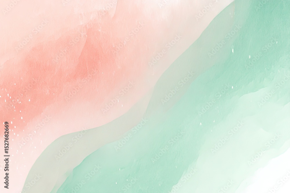 Fototapeta premium Abstract watercolor texture in coral and mint for modern invitations and visual identity 