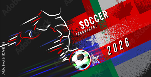 Grunge vector poster for Soccer Tournament 2026 featuring dynamic brush textures