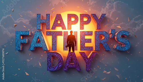 Happy Father's Day wishes, 3D lettering digital text art with roses, diamonds, gems, love, and hearts with stylish calligraphy font images. best for card, banner and social media sharing.
