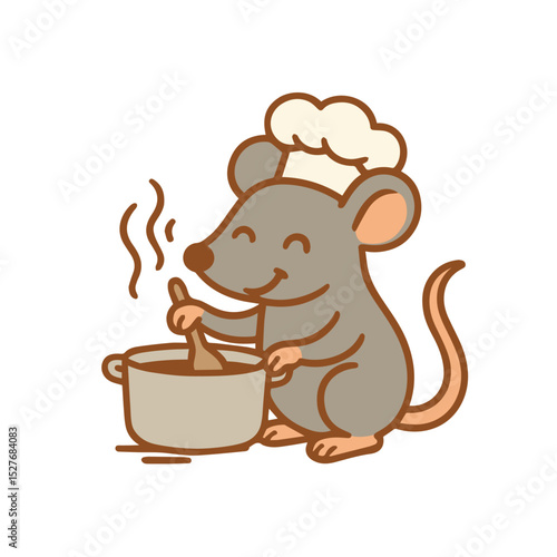 Cartoon Mouse Chef Cooking a Meal