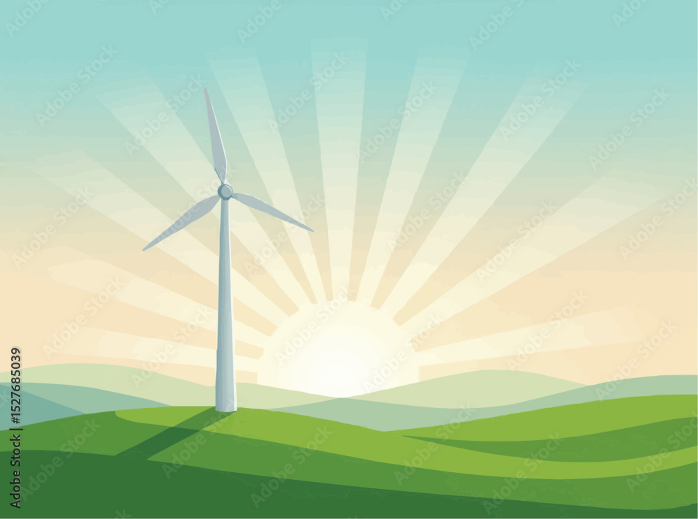 Obraz premium Wind Turbine Generates Clean Energy in Rural Landscape