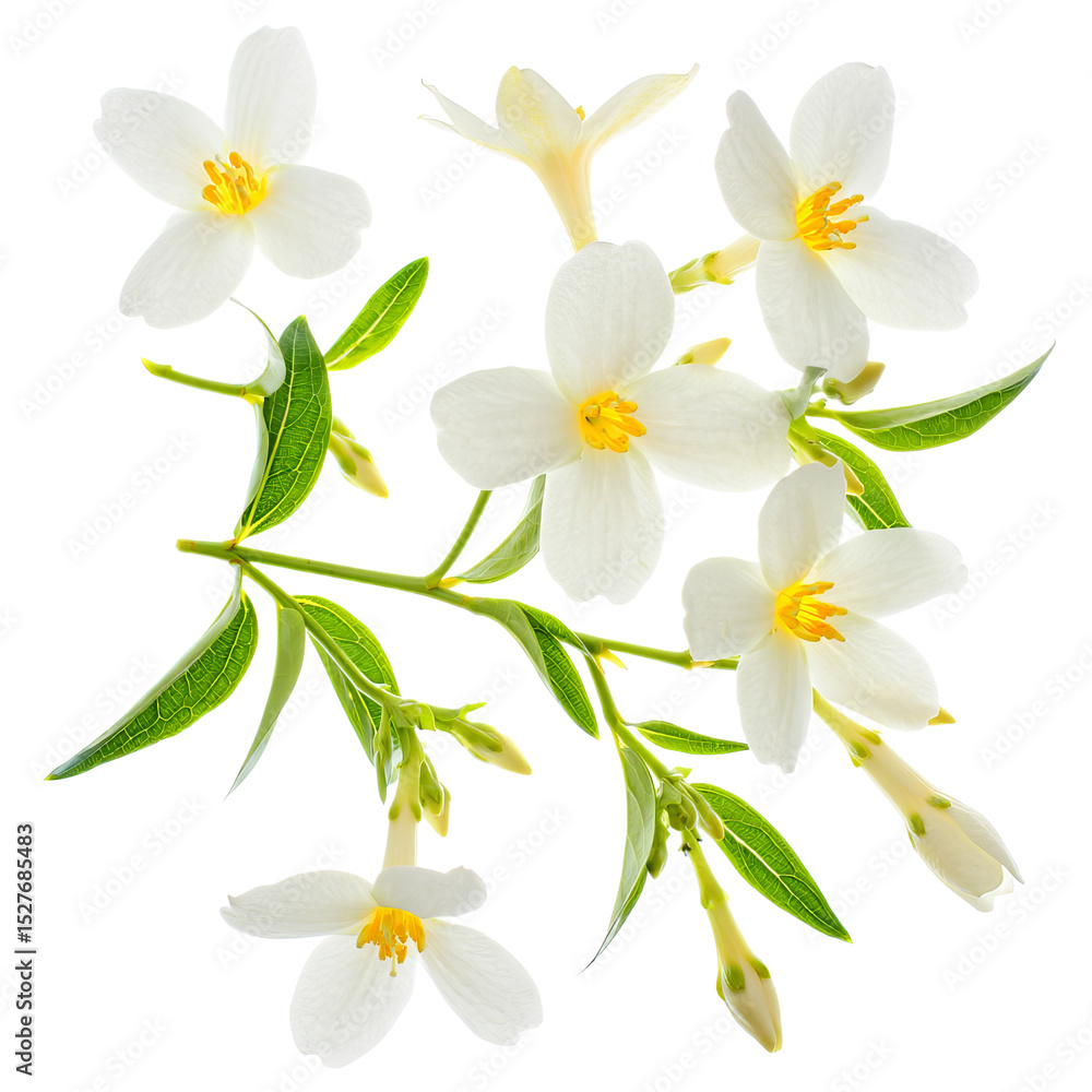 Obraz premium White flowers with yellow centers on transparent background 