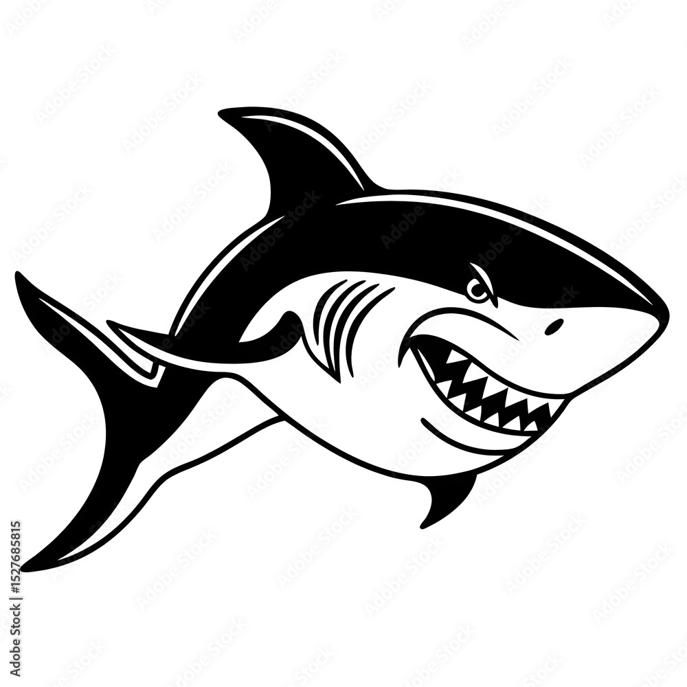 black silhouette icon of an angry shark black silhouette icon of an angry shark