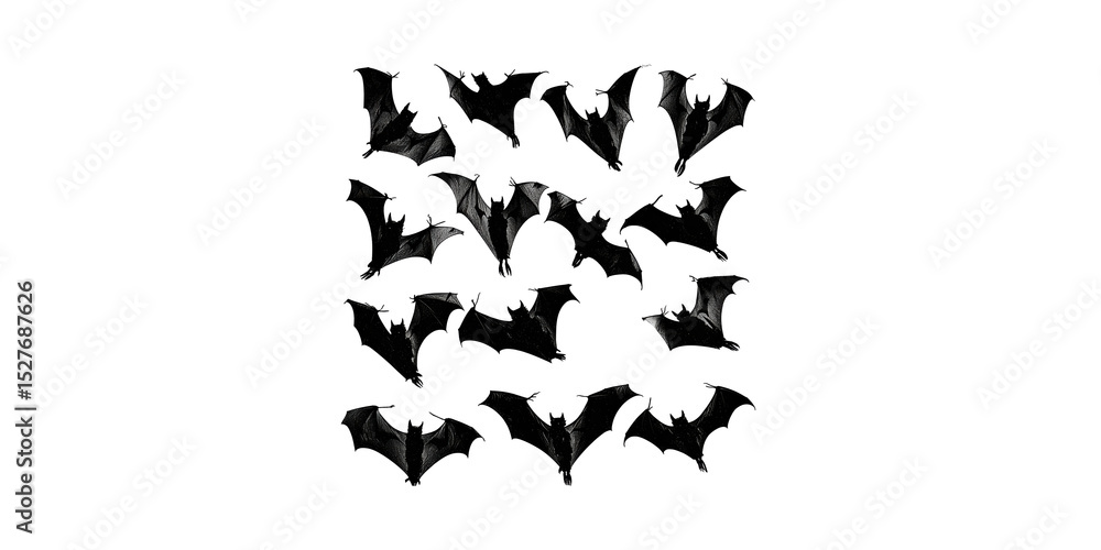 Naklejka premium Silhouette Of Flying Bats. Halloween And Gothic Theme Illustration Isolated On Transparent Background