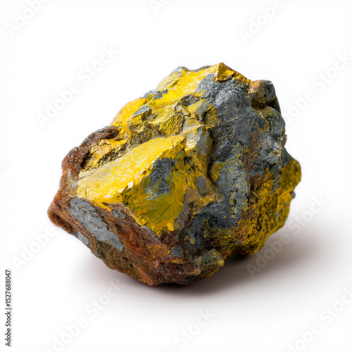 Natural uranium mineral specimen isolated on white background
