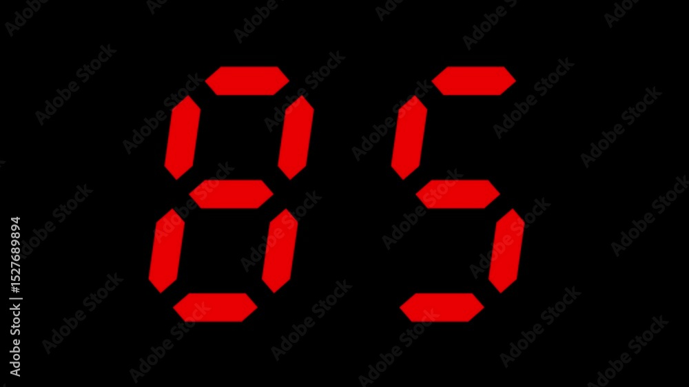 90 second countdown timer digital animation from 90 to 0 seconds with red numbers on black background, suitable for concepts of time, technology, urgency, and deadlines