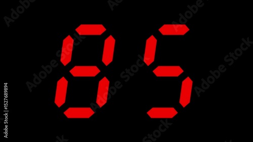 90 second countdown timer digital animation from 90 to 0 seconds with red numbers on black background, suitable for concepts of time, technology, urgency, and deadlines