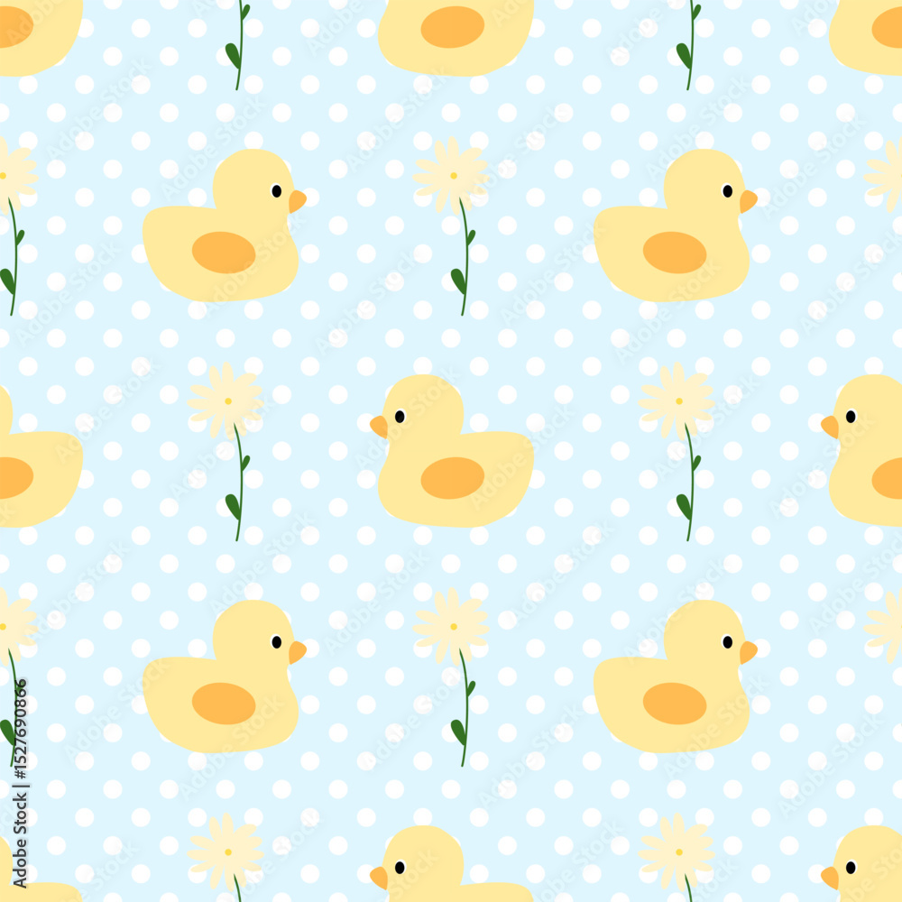 seamless pattern with duck and flowers 