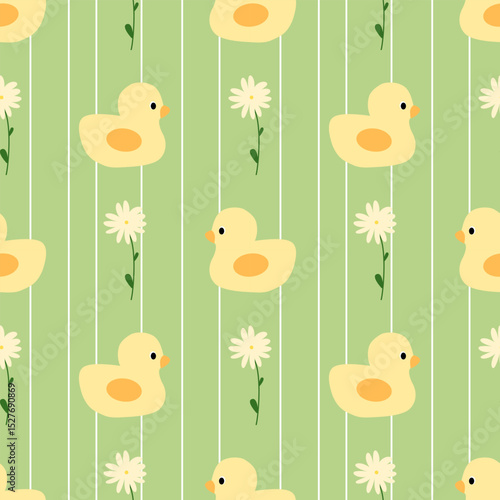 seamless pattern with duck and flowers 