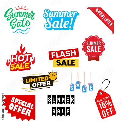 Different percentage discount sticker discount price tag set.Discount tags and label for promotion and marketing illustration vector 