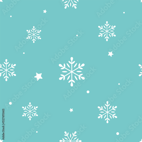 Christmas seamless pattern with snowflakes on green mint sky background vector.