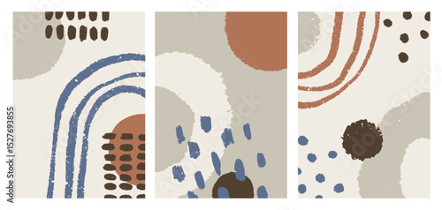 Abstract poster designs set. Doodle shapes, scribbles, lines, blobs, spots an...