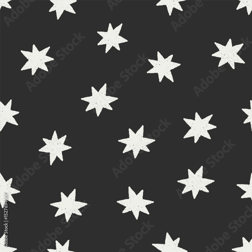 Star pattern, seamless background. Hand-drawn starry texture, black and white...