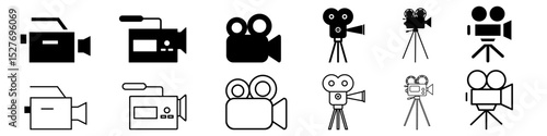 Video camera icon vector set. Filming illustration sign collection. Cinema online symbol. Movies web icons. Video camera symbols for web and mobile app.