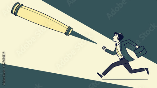 Ambition to Successful, SVG Vector Businessman runs swiftly toward bright light