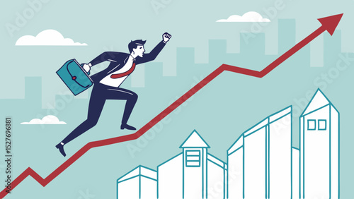 SVG Vector businessman runs upwards along rising graph, symbolizing success and growth