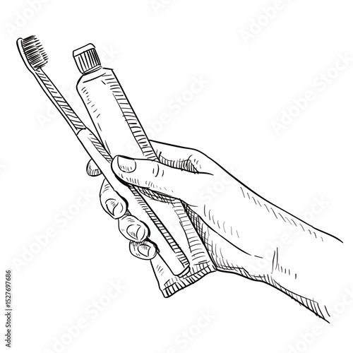 toothbrush and toothpaste handdrawn illustration⁠
