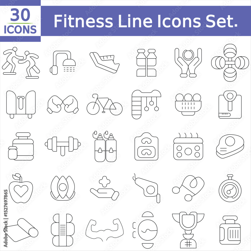 Fitness Line Icons Set. Health, Healthy Lifestyle, Wellbeing, Exercise, Health Care, Sport, Workout Editable Fitness Line Icons Set. Health, Healthy Lifestyle, Wellbeing, Exercise, Health Care, Sport, Workout Editable