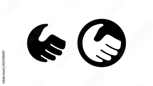 No racism symbol, black and white hands handshake, black isolated silhouette