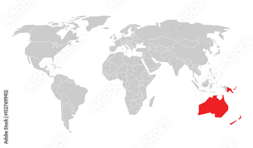 Flat Design Australia Continent On World Map