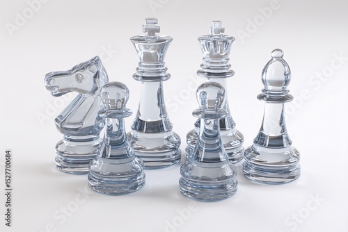 Chess puzzle pieces in 3D, set against a white background with plastic design.