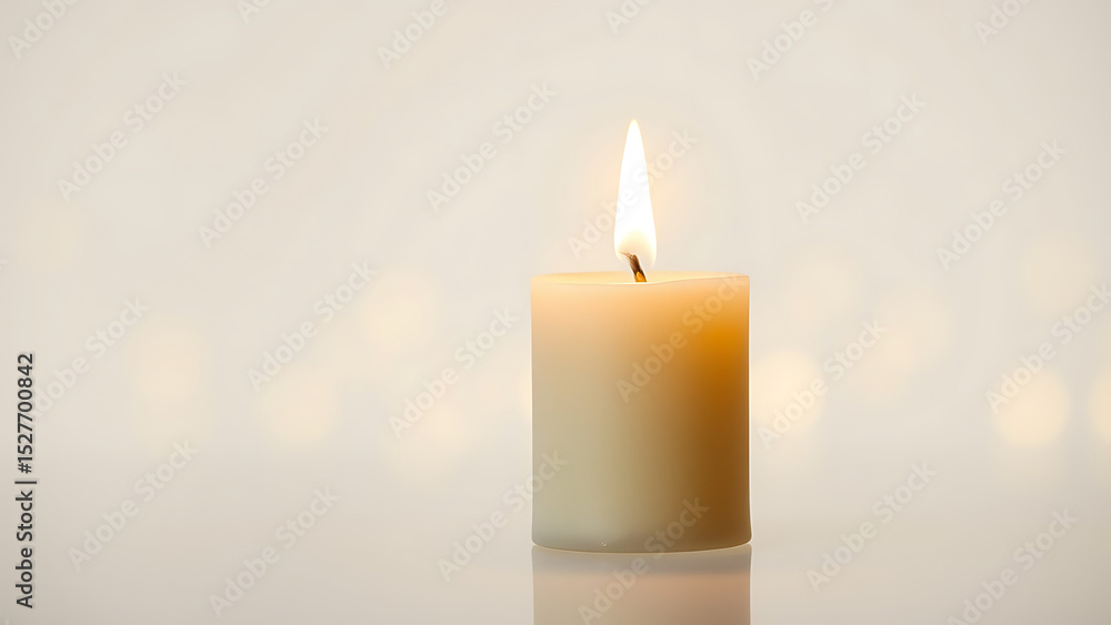 One small wax pillar candle with flame isolated on transparent background vertical One small wax pillar candle with flame isolated on transparent background vertical