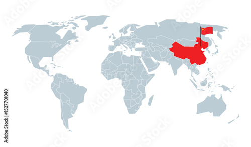 China Red Highlight Gray World Map Flag