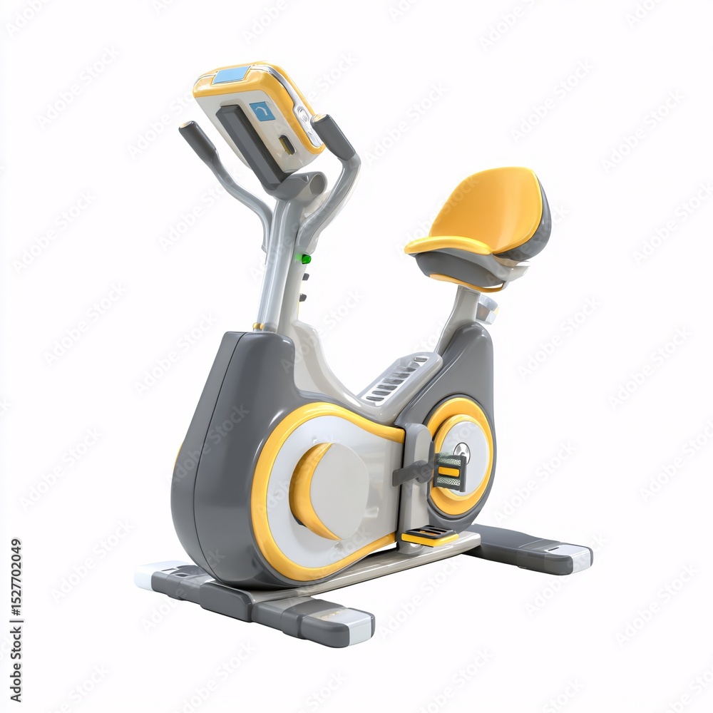 3D rendered exercise bike, set against a white surface with plastic design. 3D rendered exercise bike, set against a white surface with plastic design.