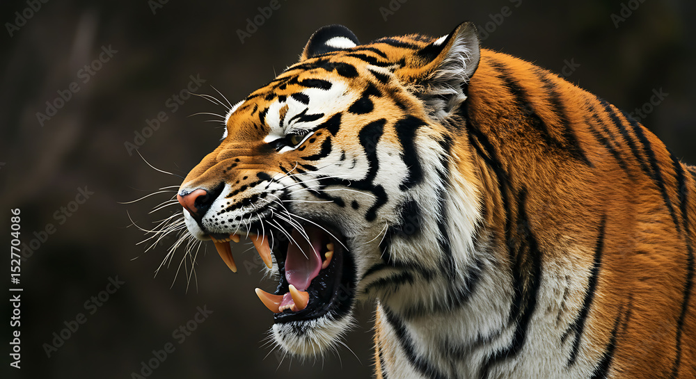 Naklejka premium Majestic Tiger Roaring A Powerful Wildlife Portrait