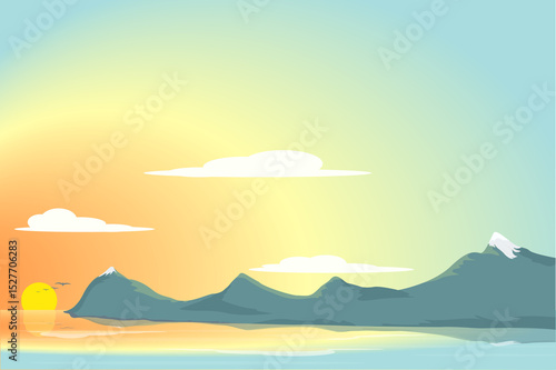 senset landscape sea and mountains