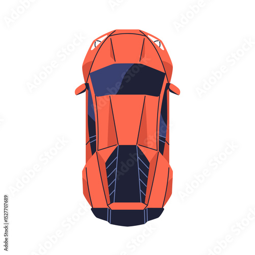 Car top view. Red sports vehicle, exclusive luxury supercar. Modern premium a...