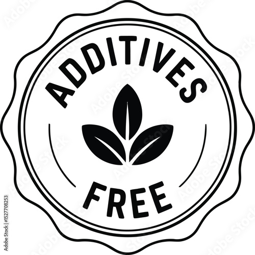 Additives Free Stamp with Three Leaf Icon in Black and White Design Element