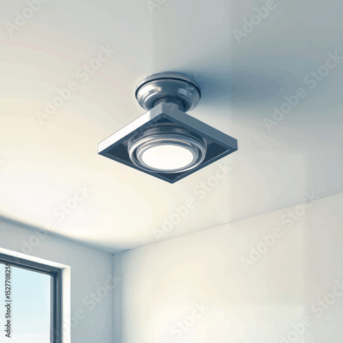 Contemporary ceiling-mounted light fixture in bright minimalist room, illumination