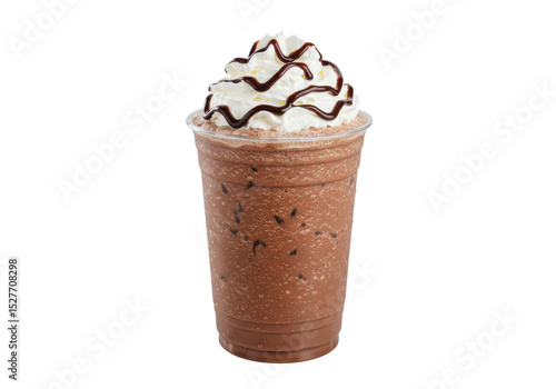 Isolated Chocolate Frappuccino with Whipped Cream and Chocolate Drizzle